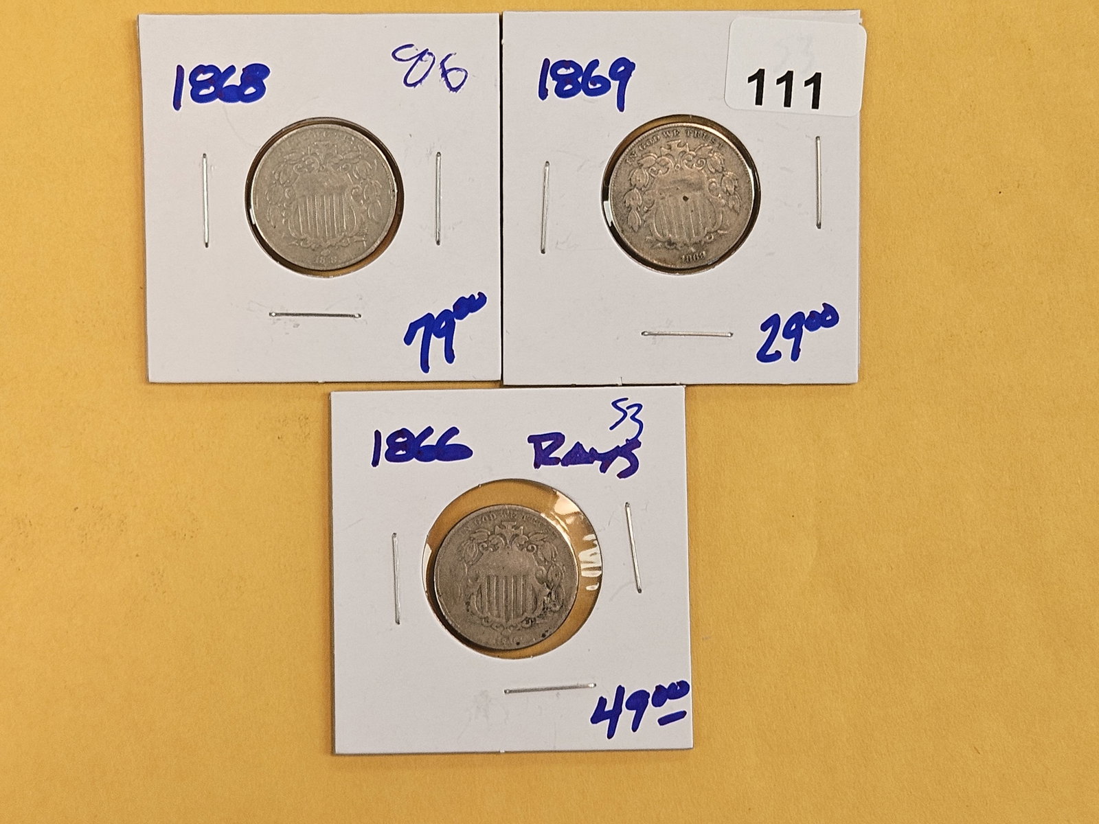1866, 1868 and 1869 Shield Nickels (1 of 5)