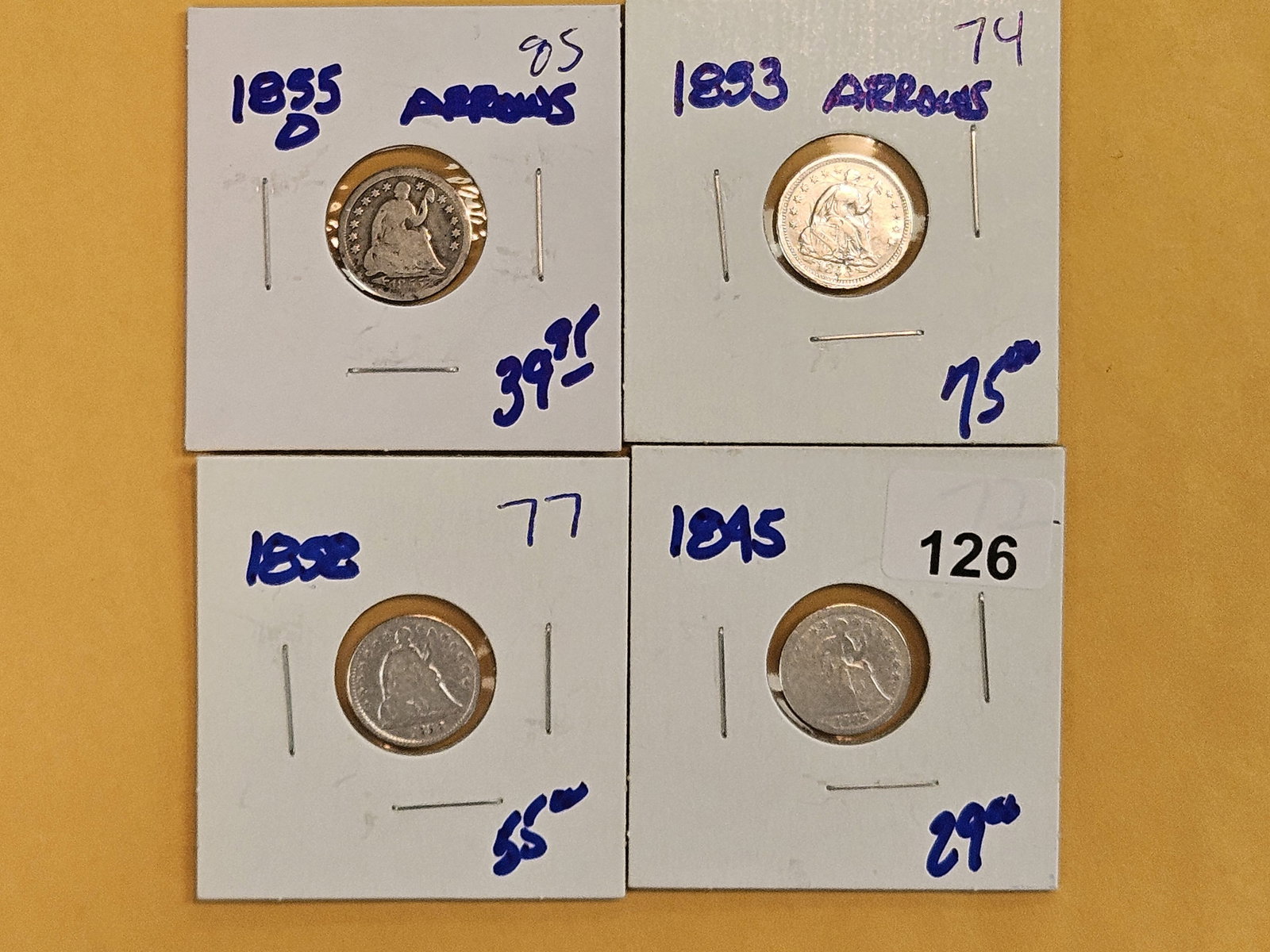 Four mixed Seated Liberty silver Half-dimes (1 of 4)