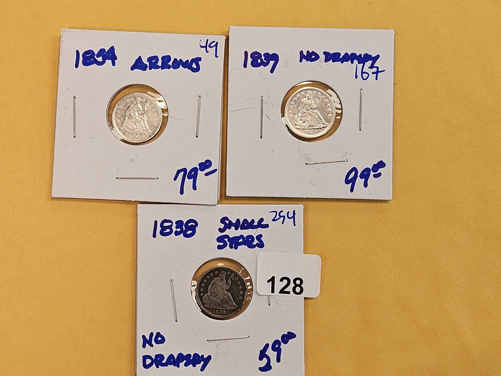 Three, mixed, little better, Seated Liberty silver Half-Dimes (1 of 7)