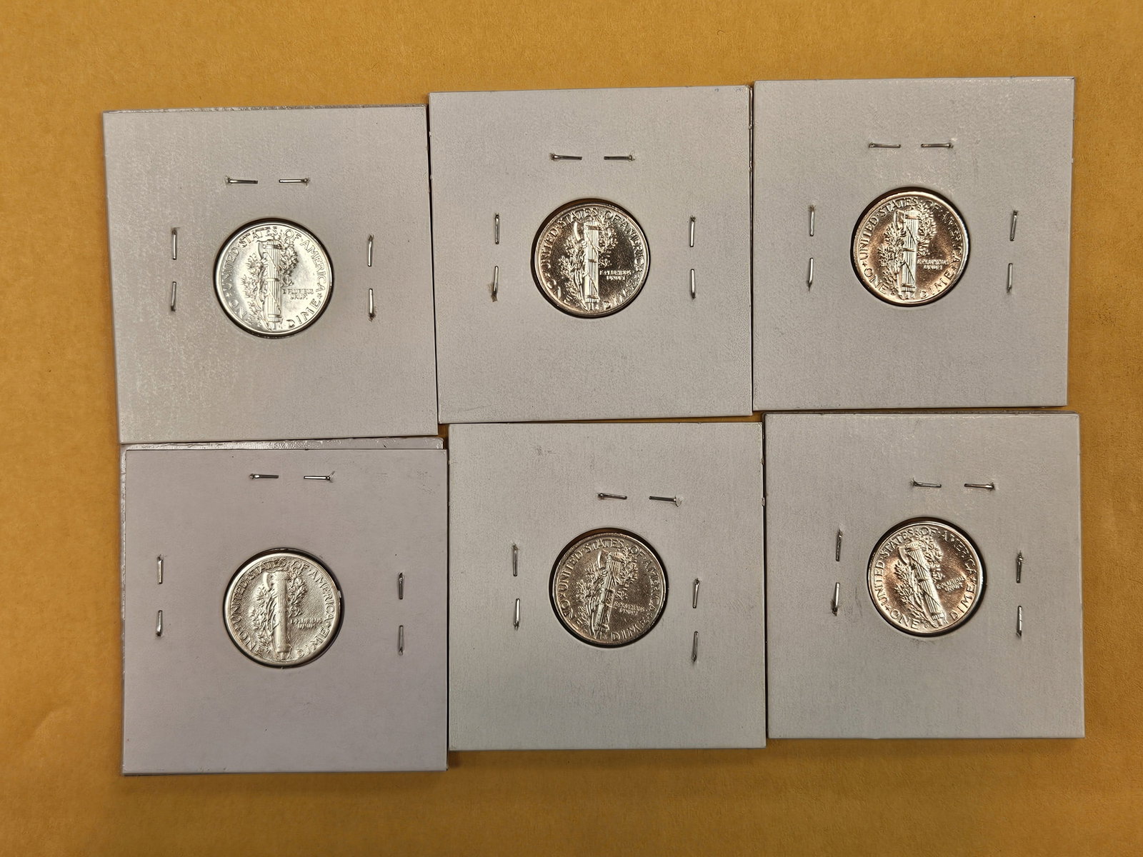 Six mixed silver Mercury Dimes - 3