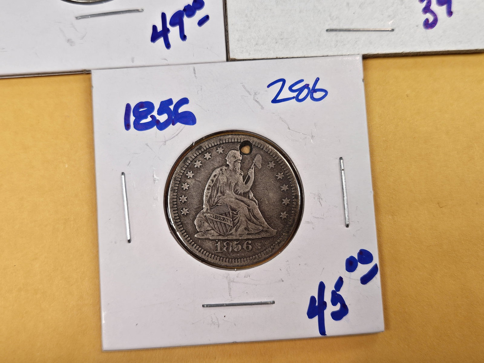 Five mixed Seated Liberty silver Quarters - 4