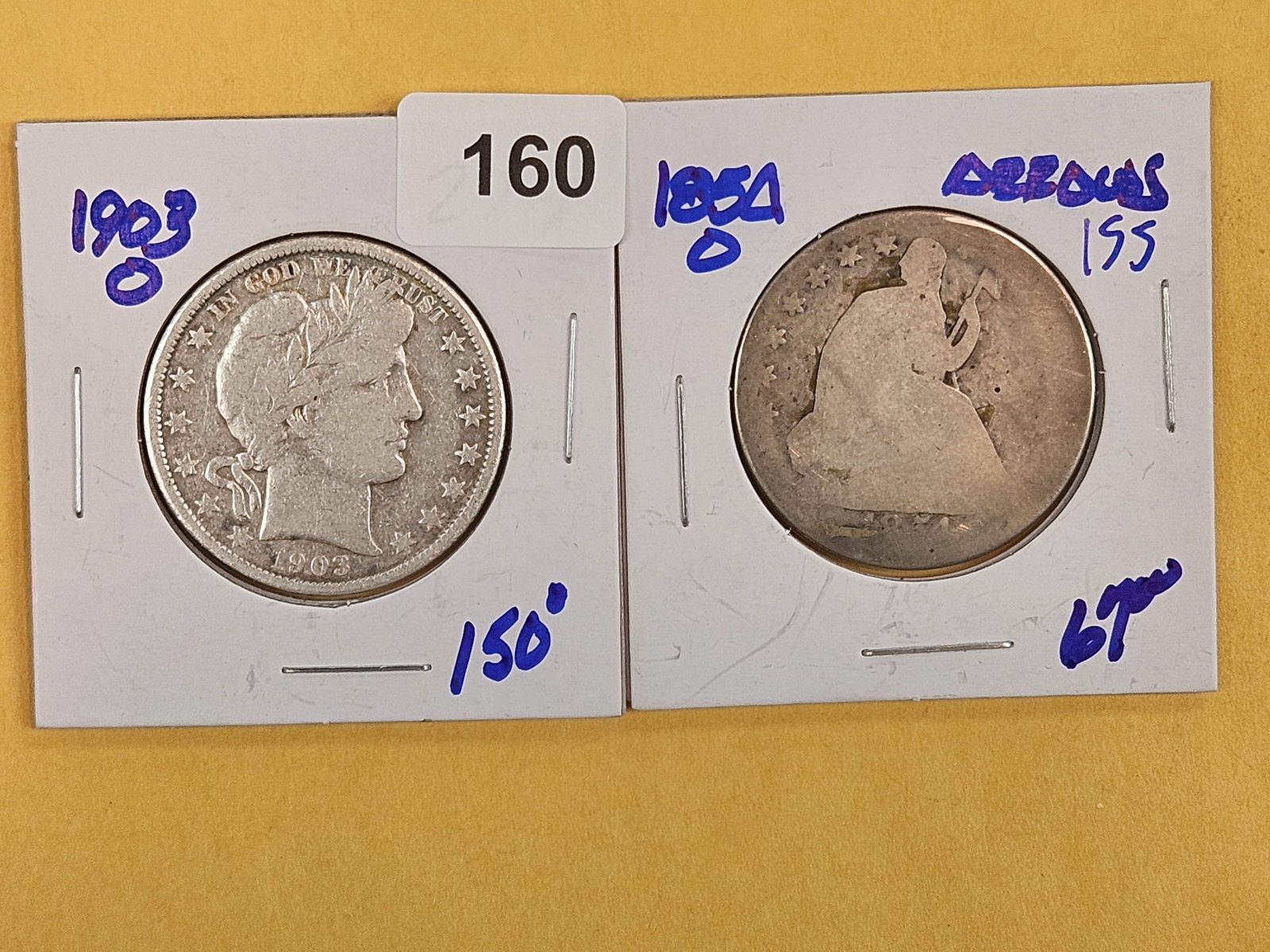 1903-O Barber and 1854-O Seated Liberty silver Half Dollars (1 of 2)