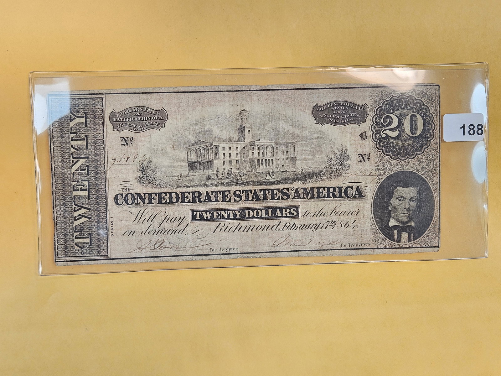 1864 Confederate States of America Twenty Dollar Note (1 of 2)
