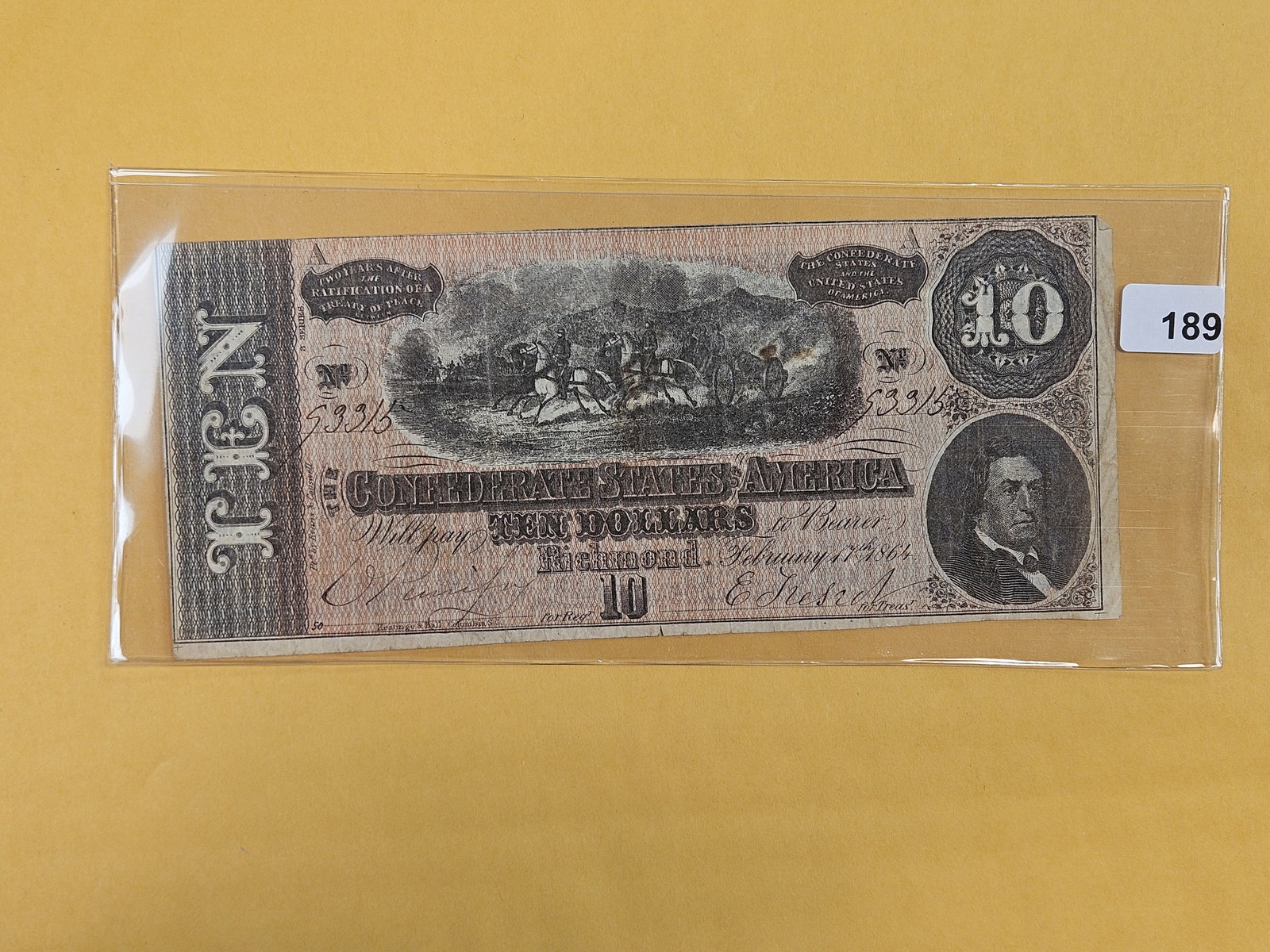 1864 Confederate States of America Ten Dollar Note (1 of 2)