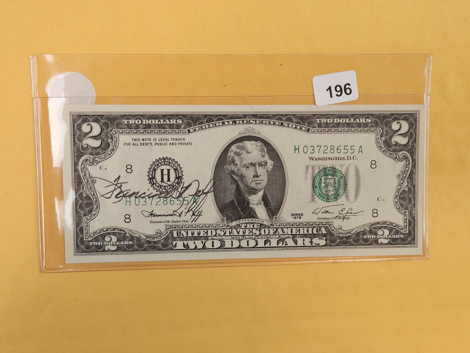 *Scarce * Hand-Signed Crisp Uncirculated Two Dollar FRN: Hand-signed by the Treasurer 