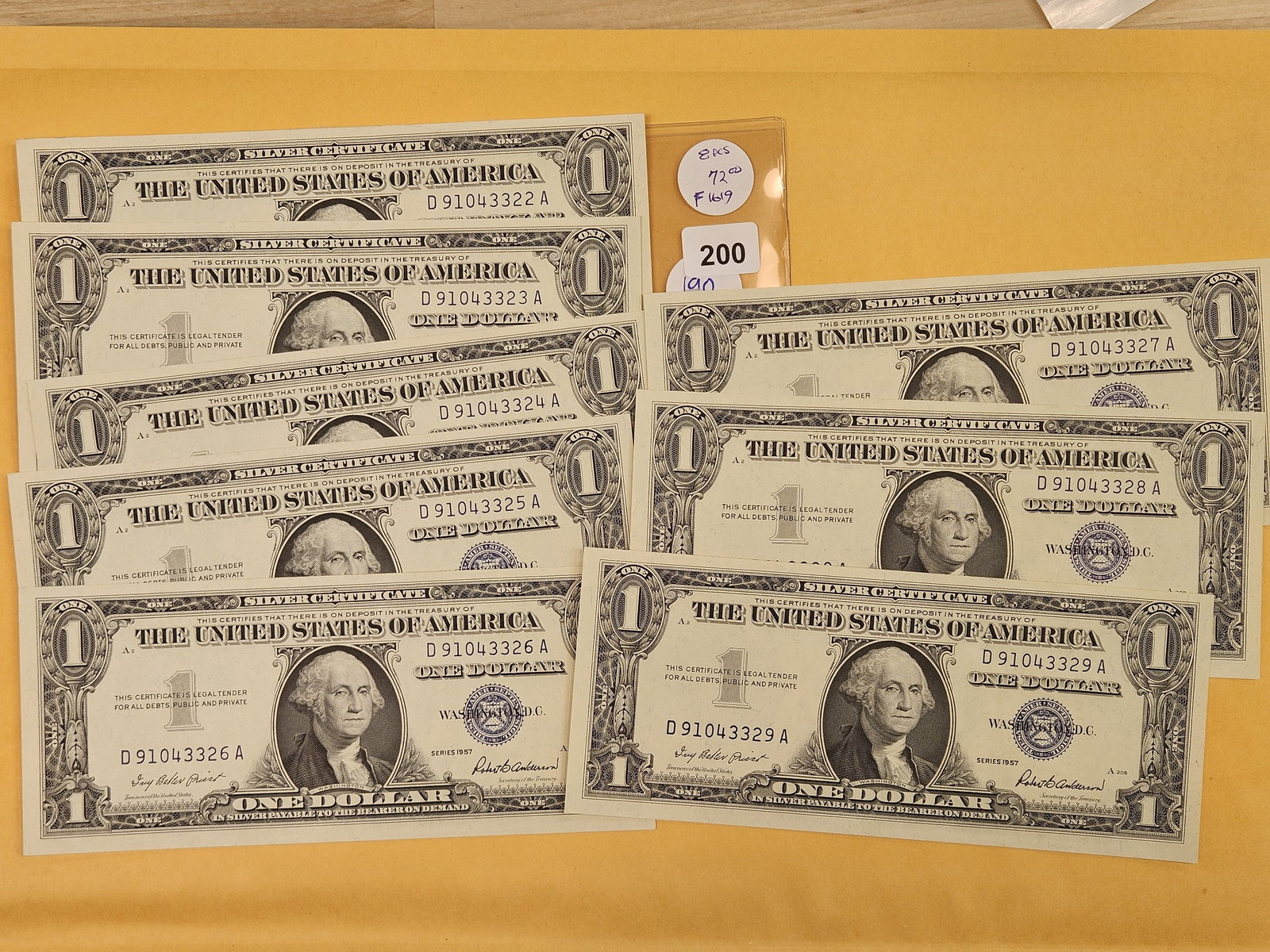 Eight, Crisp, Uncirculated, Sequential One Dollar Silver Certificates (1 of 2)