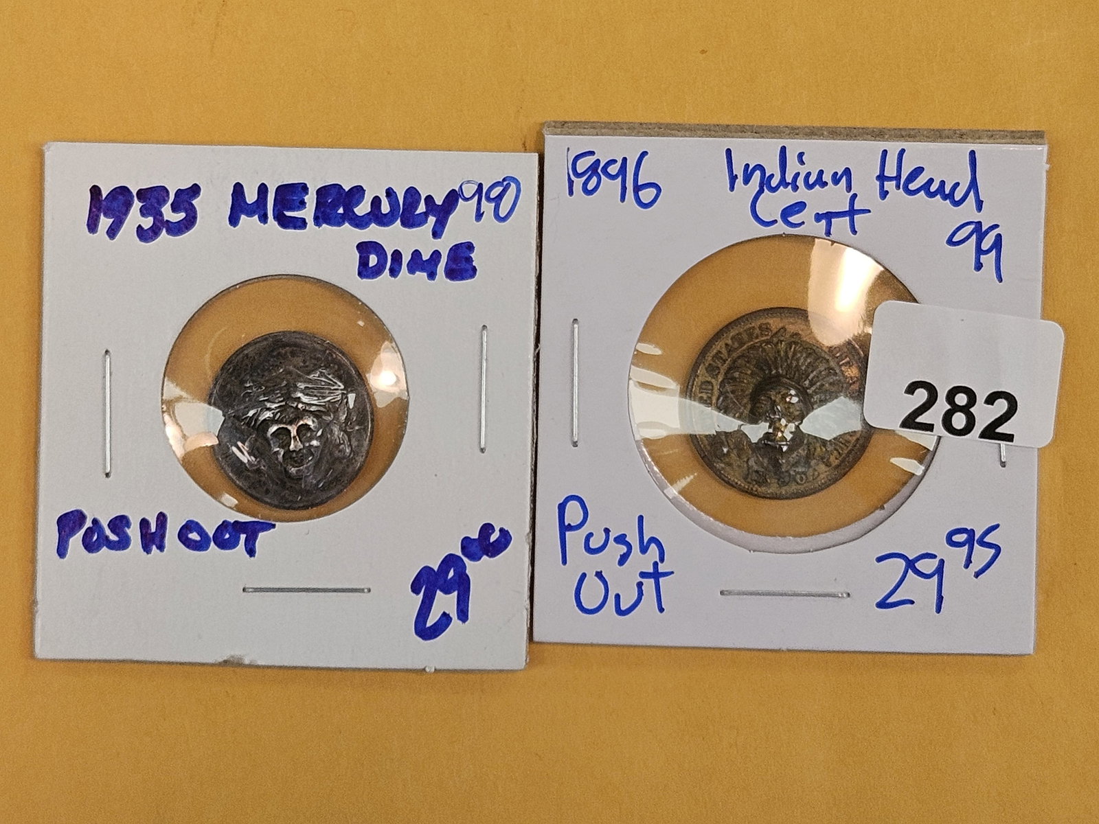 Two Very Cool Repoussee coins: 1935 Silver Dime and 1896 Indian Cent. Both push-out coins 