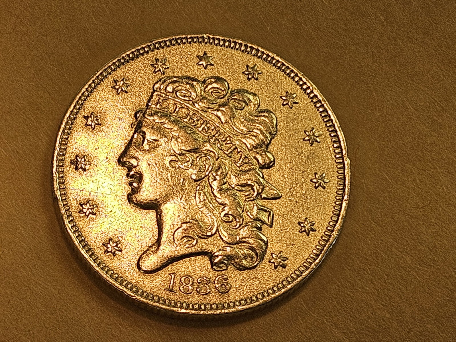 GOLD! Better 1836 Classic Head Five Dollar GOLD in Brilliant About Uncirculated plus - 3