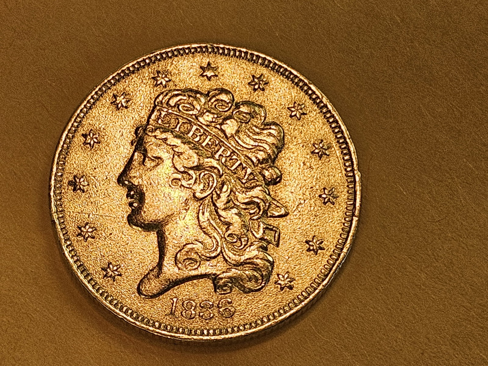 GOLD! Better 1836 Classic Head Five Dollar GOLD in Brilliant About Uncirculated plus - 4