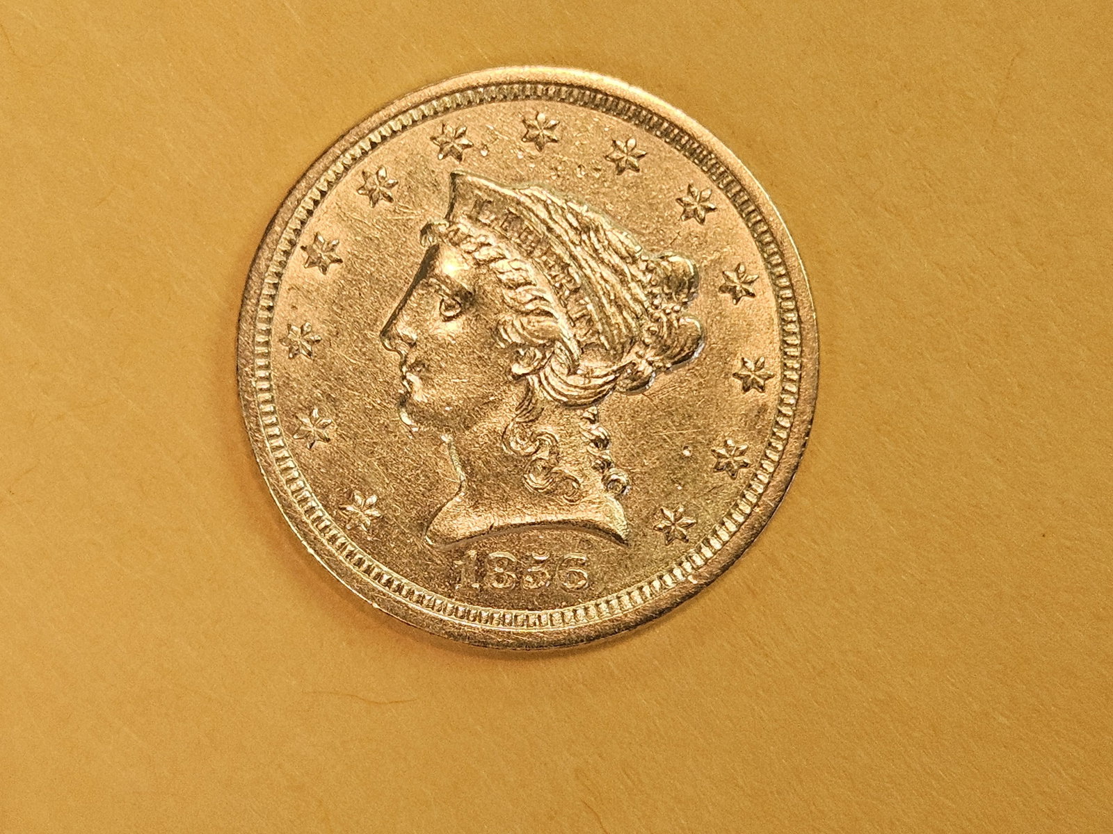 GOLD! Better Date 1856 Gold $2.5 Dollars in Brilliant About Uncirculated plus - 5