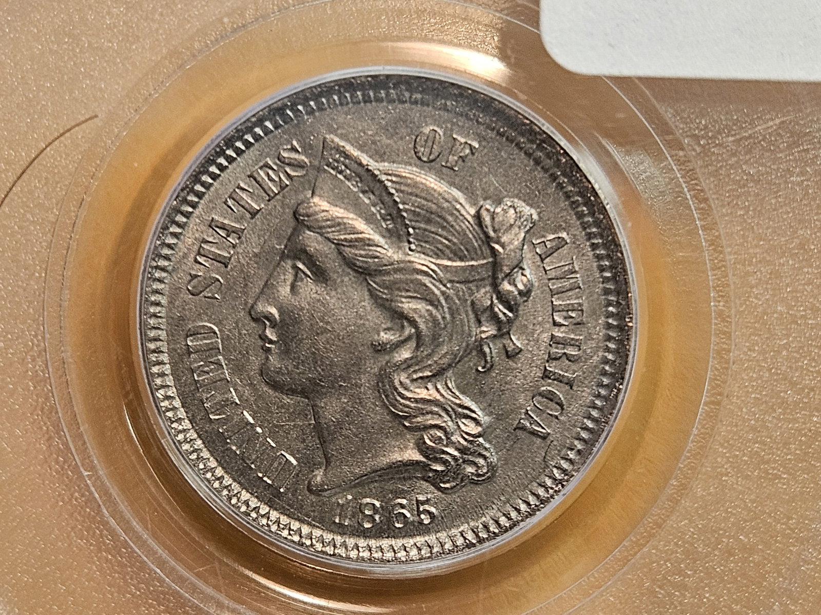 PCGS 1865 Three Cent Nickel in Mint State 62 (1 of 7)
