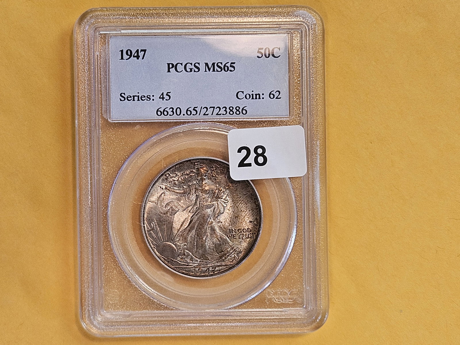 GEM! PCGS 1947 Walking Liberty silver Half Dollar in Mint State 65 - 2