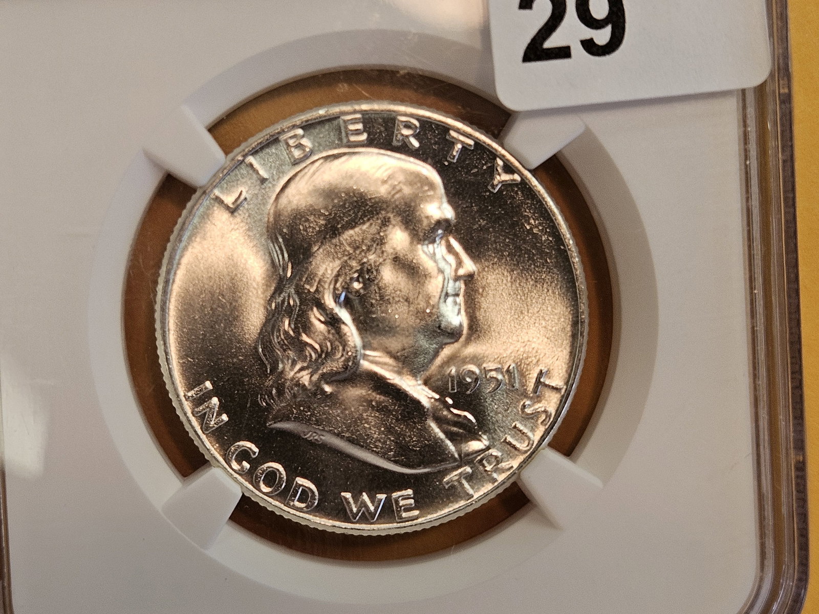 GEM! NGC 1951 Franklin silver Half Dollar in Mint State 65 FBL (1 of 4)