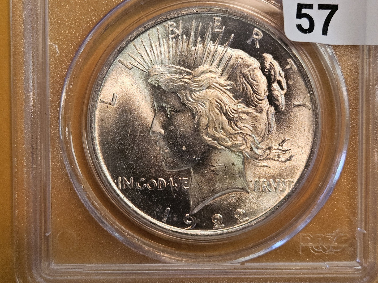 PCGS 1922 Peace silve Dollar in Mint State 63: Very Good contrast 