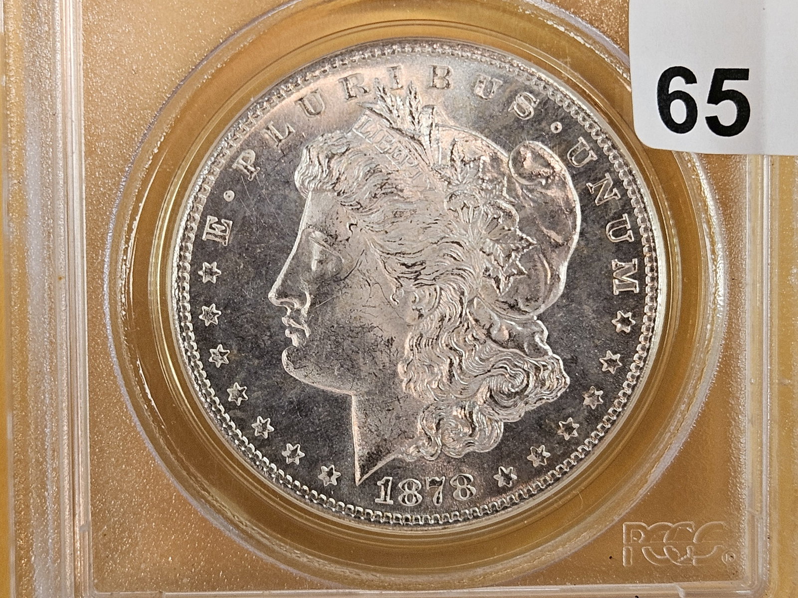 PCGS 1878-S Morgan Silver Dollar in Mint State 64: Old Green Holder! Purt near GEM! Super reflective fields! 
