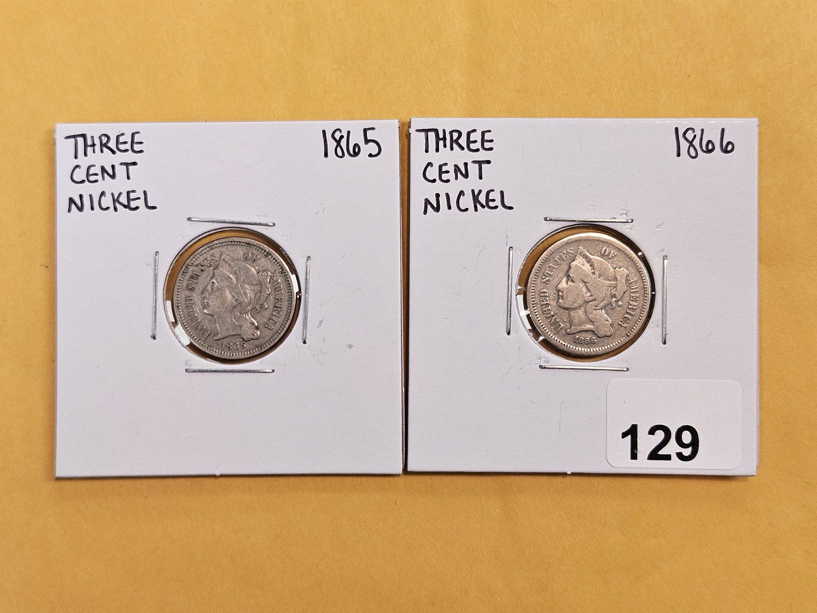 1865 and 1866 Three Cent Nickels: In Very Good to Very Fine