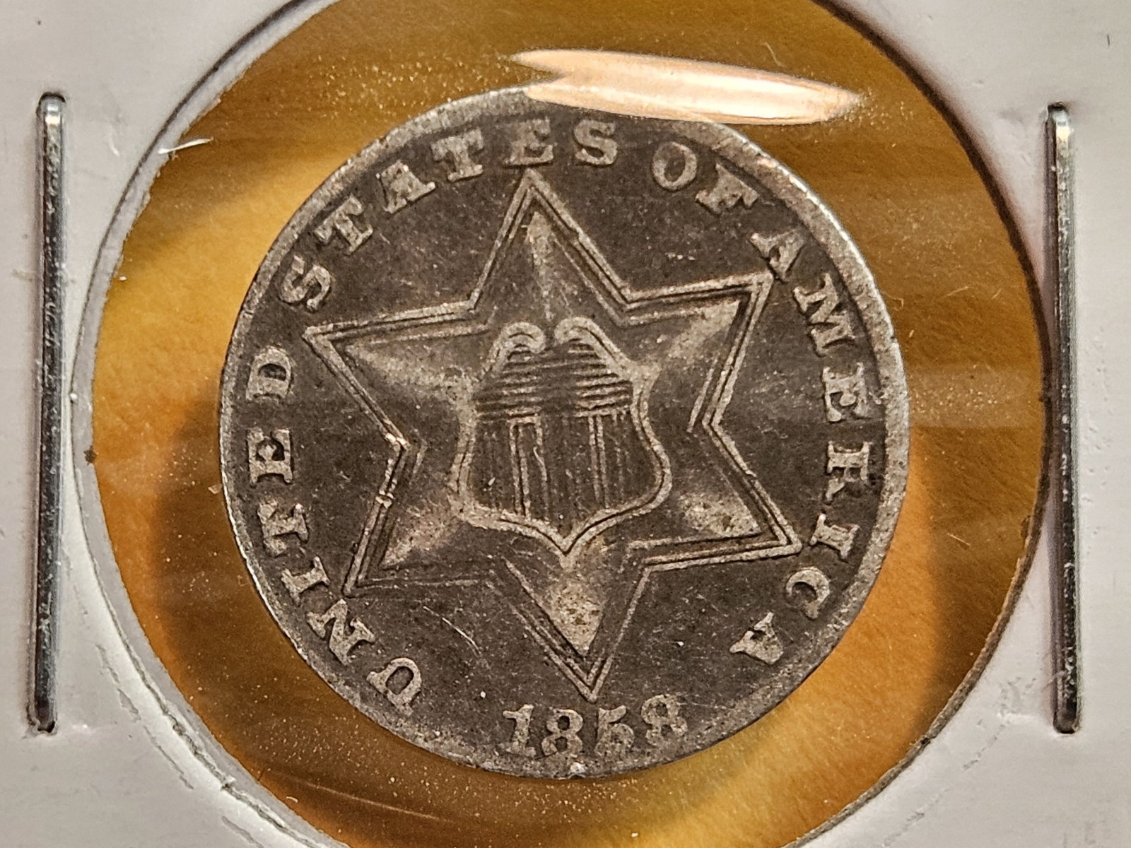 1858 Three Cent Silver Trime: In Very Fine plus 
