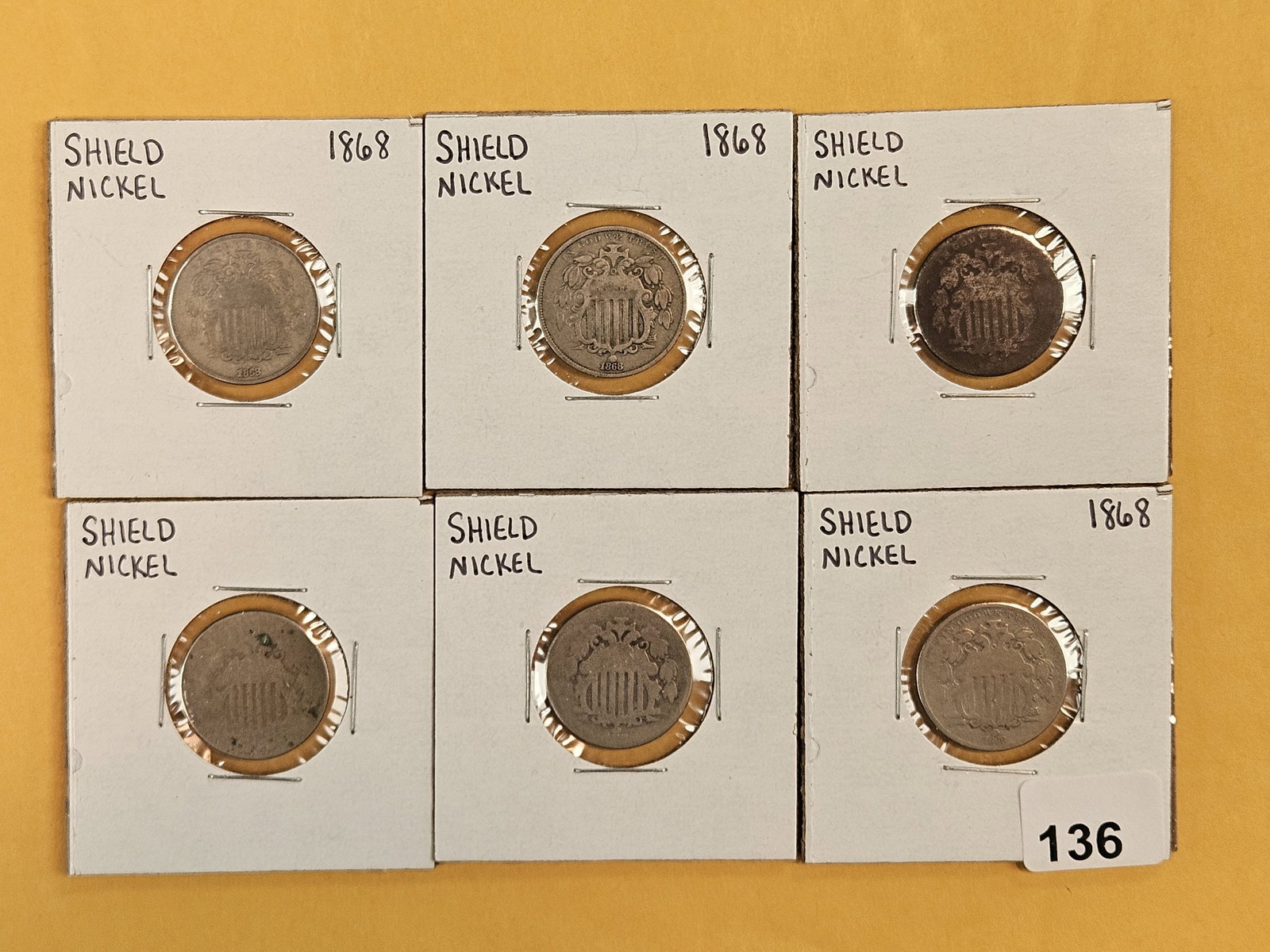 Six more mixed Shield Nickels: All circulated 