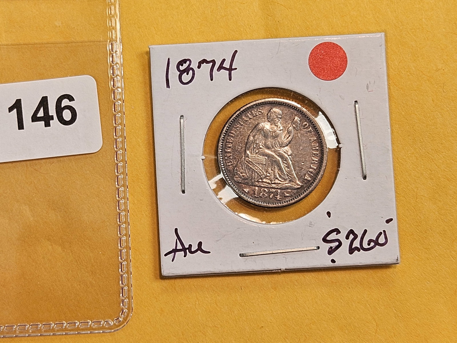 1874 Seated Liberty silver Dime in Choice About Uncirculated plus! - 2