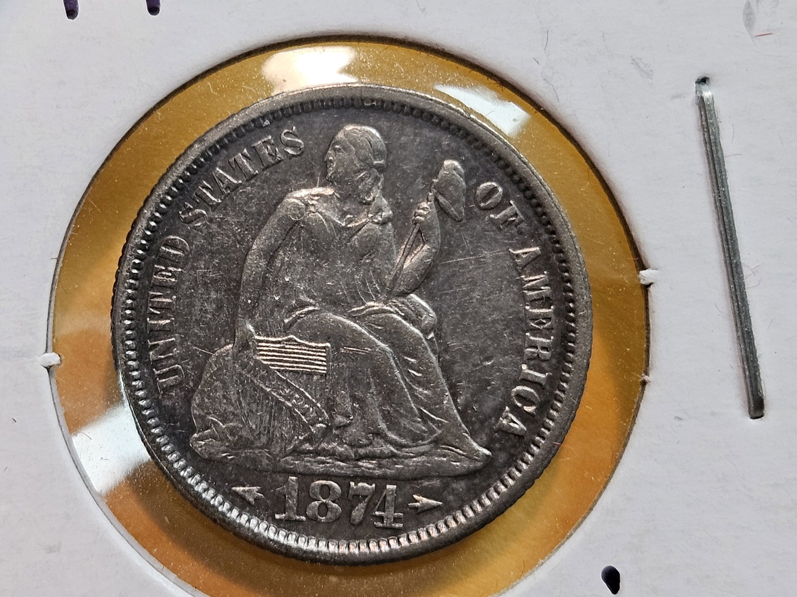 1874 Seated Liberty silver Dime in Choice About Uncirculated plus! - 5