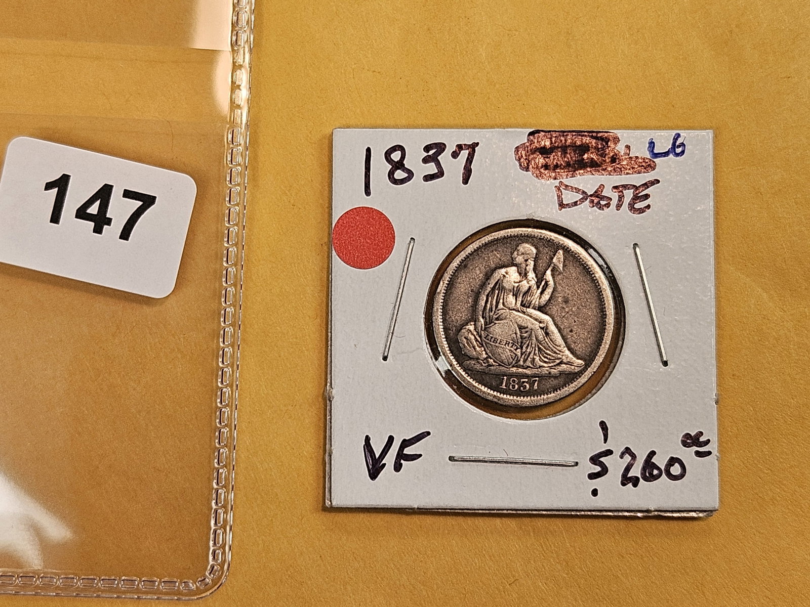 1837 Large Date Seated Liberty silver Dime - 2