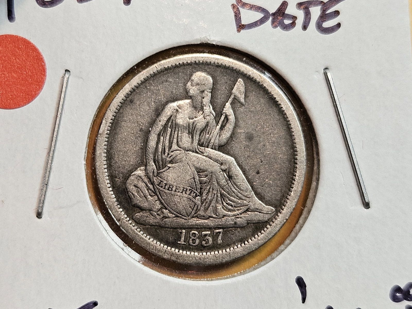 1837 Large Date Seated Liberty silver Dime - 3