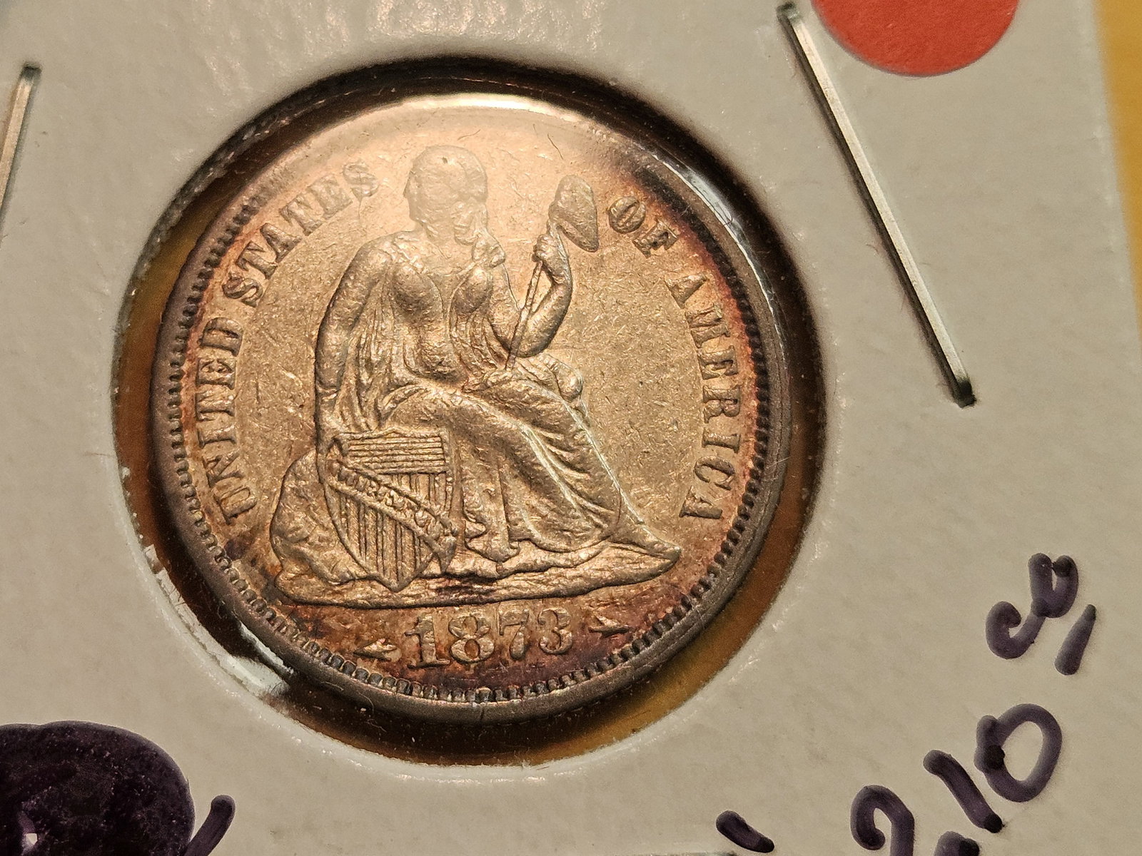 1873 With Arrows Seated Liberty silver Dime - 4