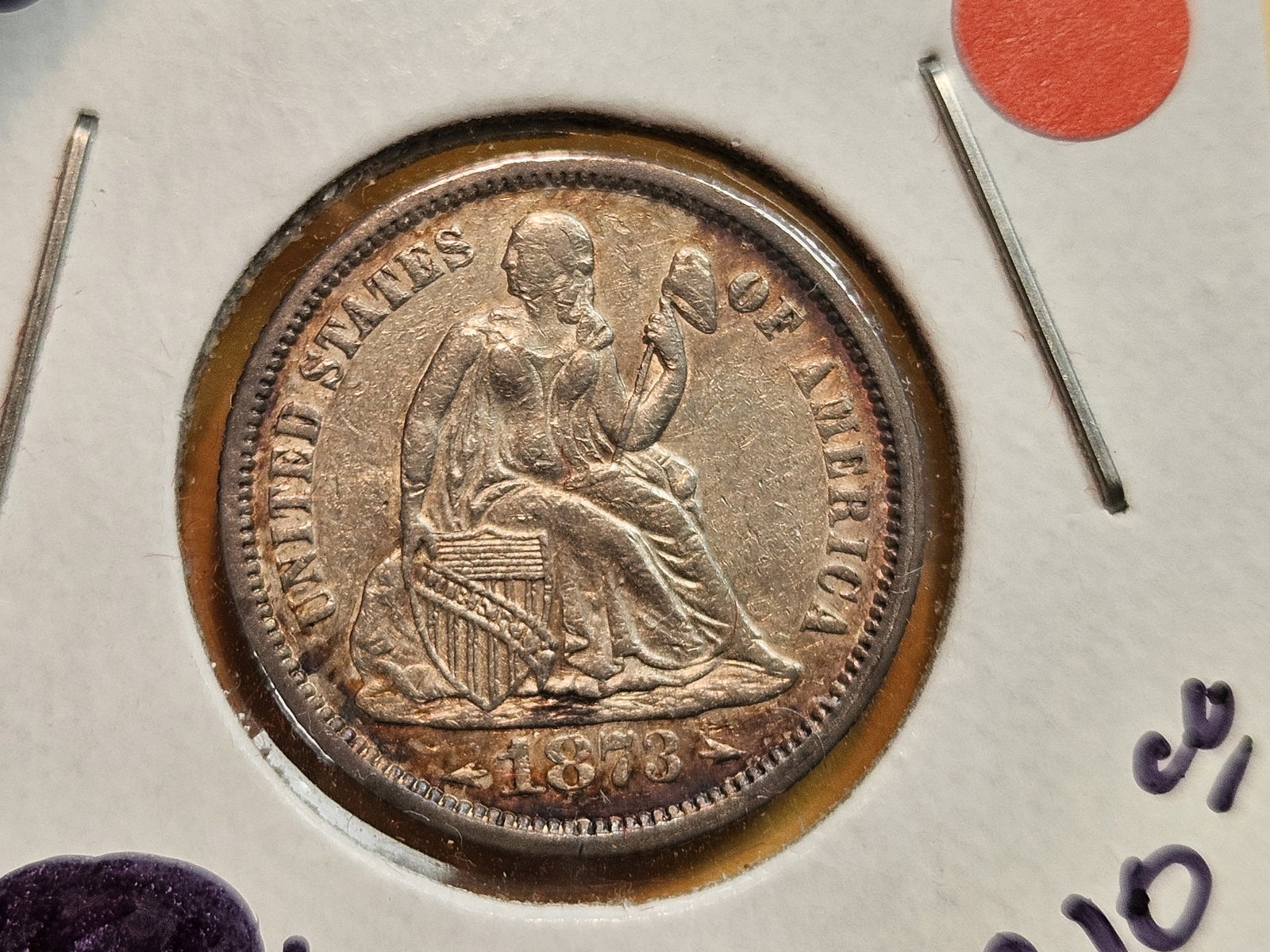 1873 With Arrows Seated Liberty silver Dime - 5