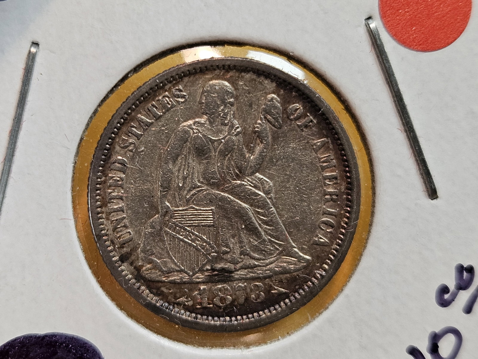 1873 With Arrows Seated Liberty silver Dime - 6