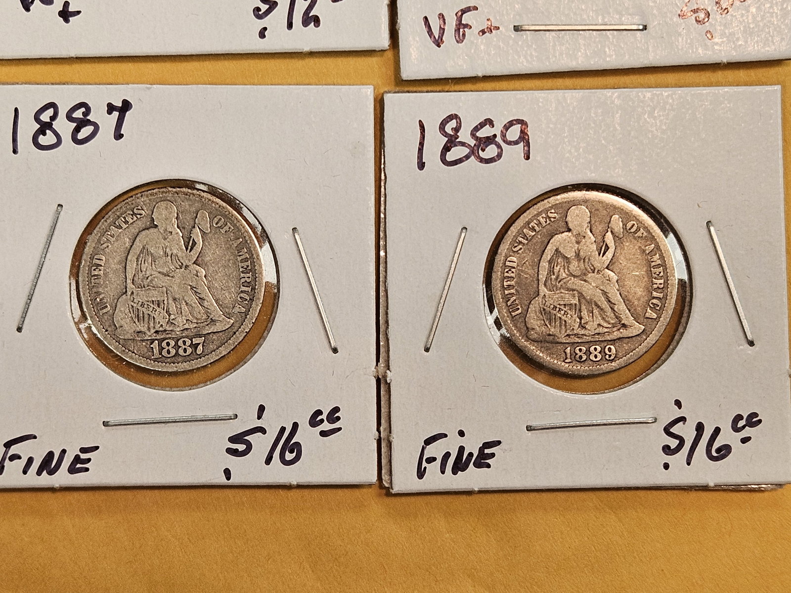 Four solid Seated Liberty silver Dimes - 3