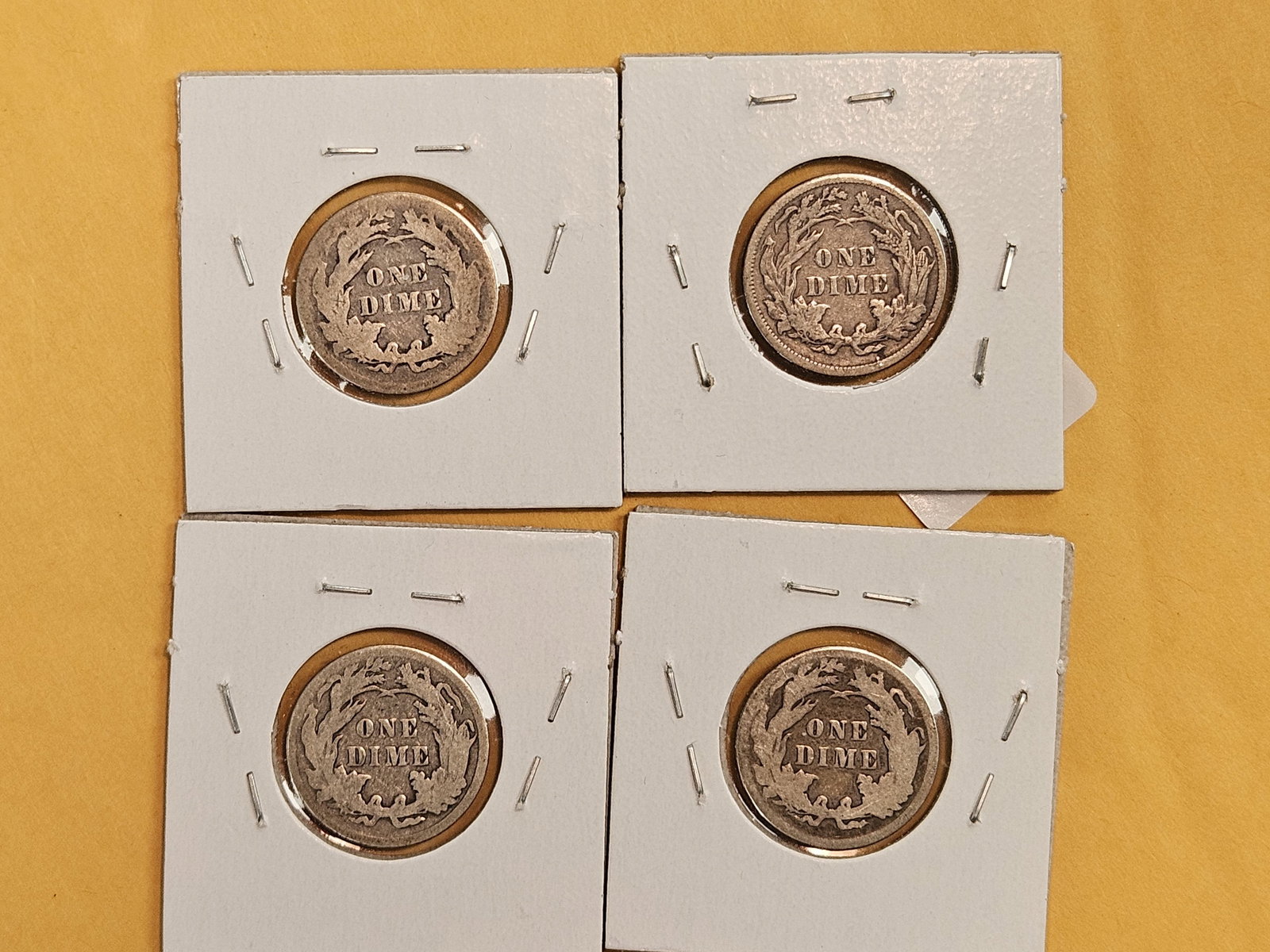 Four solid Seated Liberty silver Dimes - 4