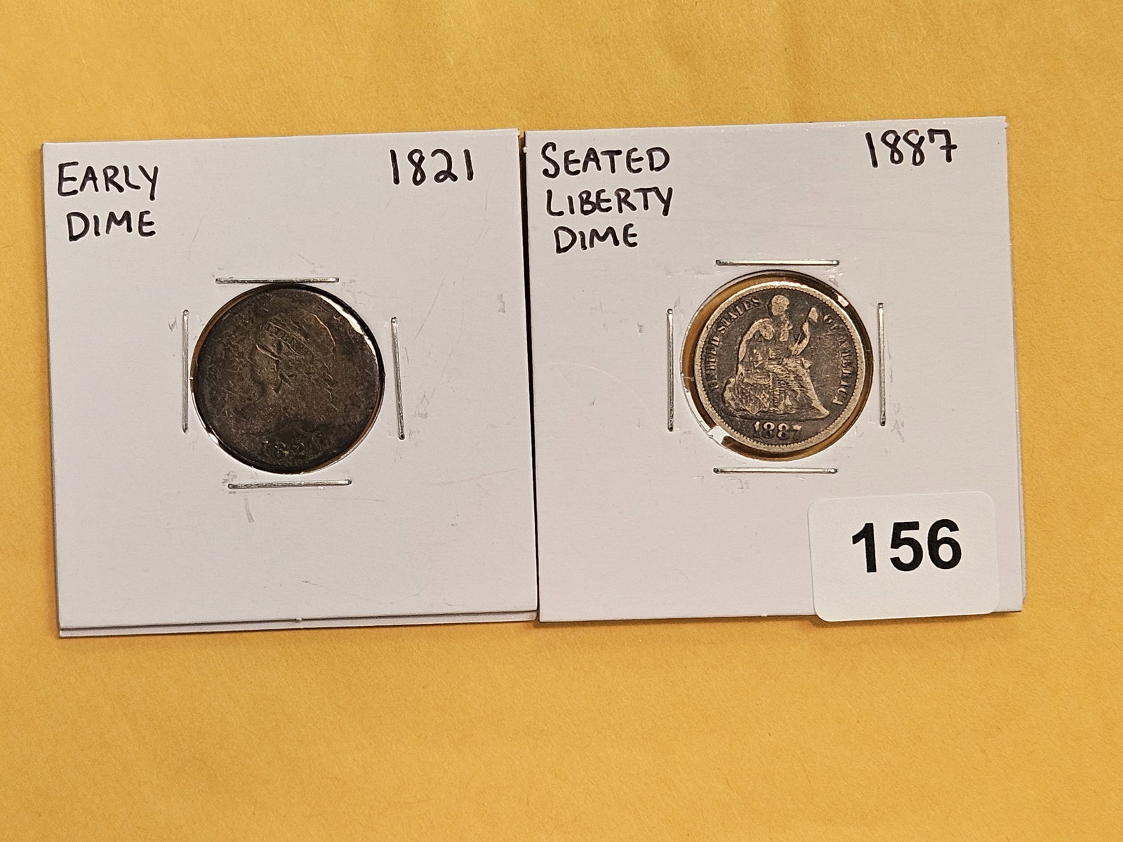 1821 Bust and 1887 Seated Liberty silver dimes: Both circulated