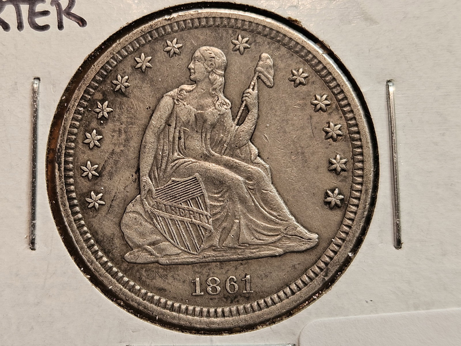 1861 Seated Liberty silver Quarter in Extra Fine: Civil War Issue