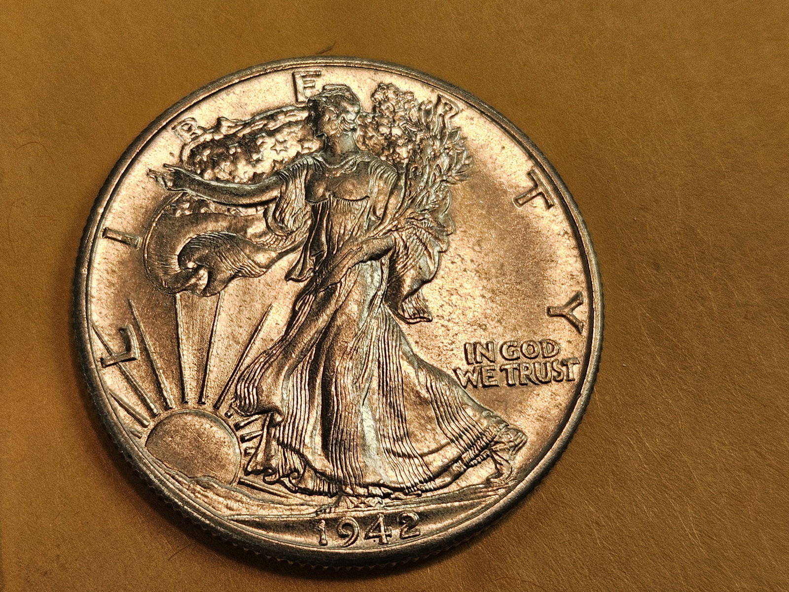 Choice Brilliant Uncirculated 1942 Walking Liberty silver Half Dollar - 3