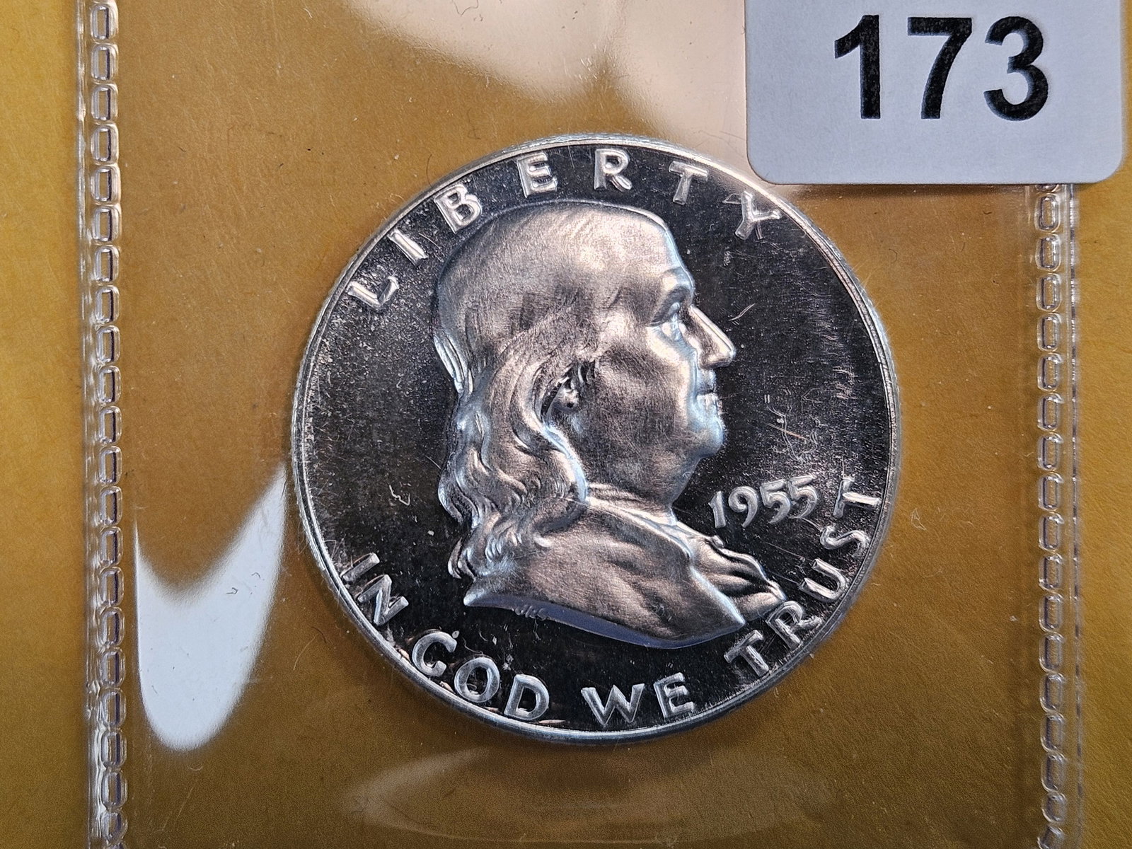 GEM CAMEO Proof 1955 Franklin Silver Half Dollar: Gorgeous surfaces! 