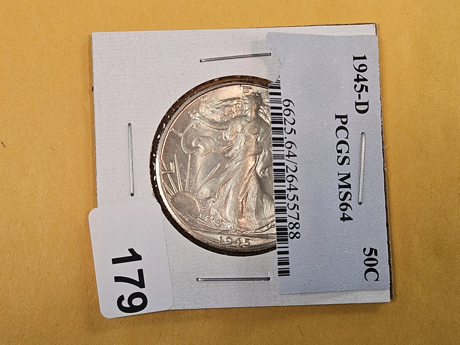 1945-D Walking Liberty silver Half Dollar in Mint State 64: Got in a complete set of 1940's Walking Liberty half dollars in a Dansco Album. The collector had taken them ALL out of PCGS holders and put them in the album and saved the labels. 