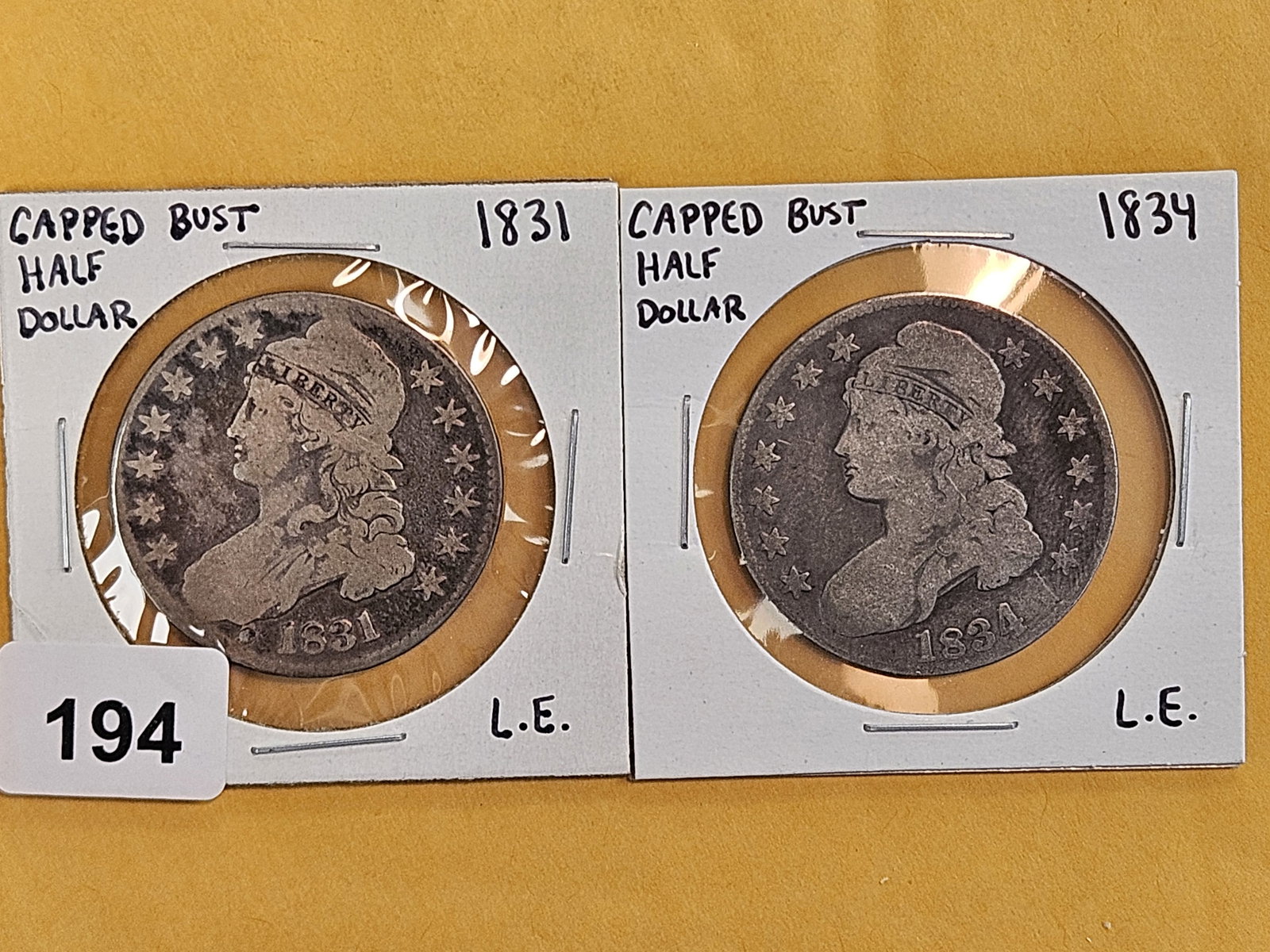 1831 and 1834 Capped Bust silver Half Dollars: Both circulated 