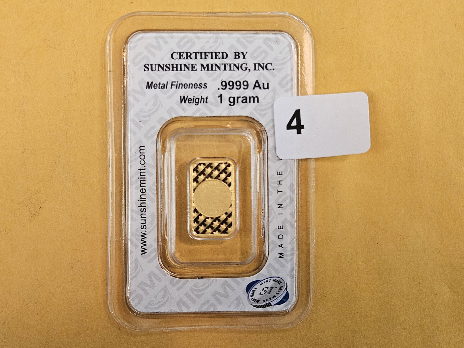 GOLD! Sunshine Mint One Gram .9999 fine Gold bar (1 of 2)