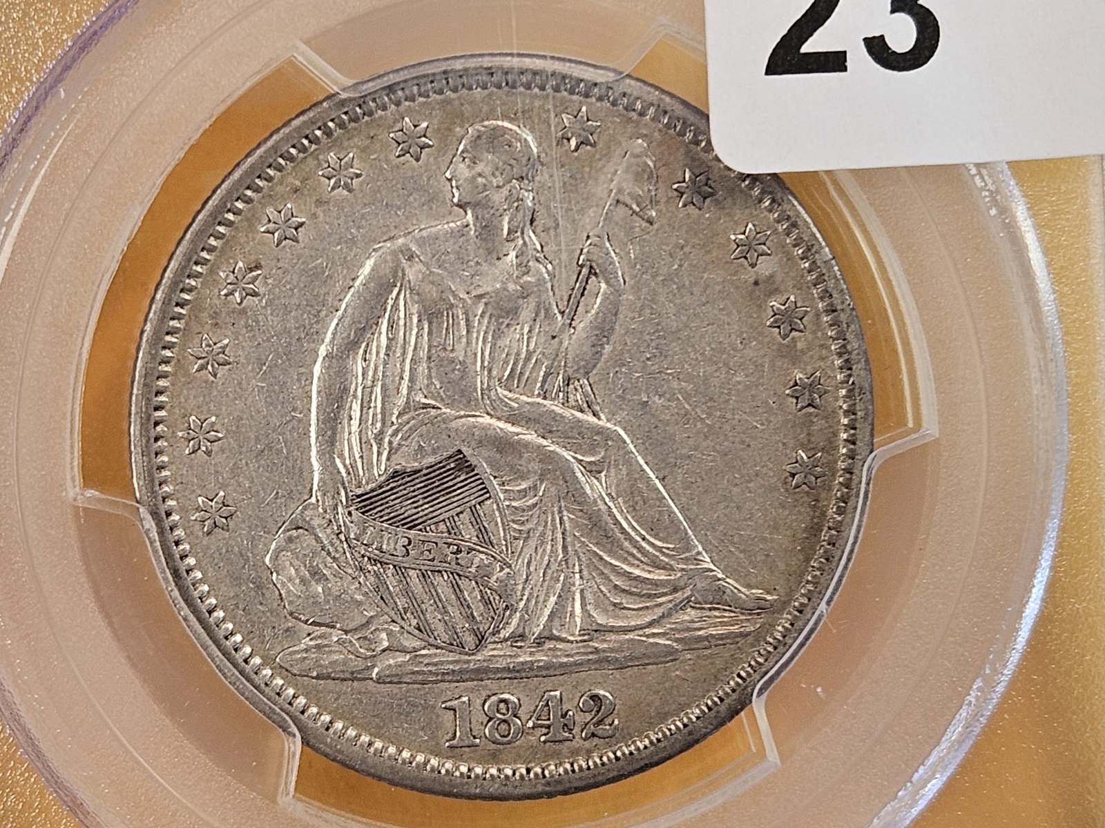 PCGS 1842 Seated Liberty silver Half Dollar in Extra Fine - 45: Medium Date 
