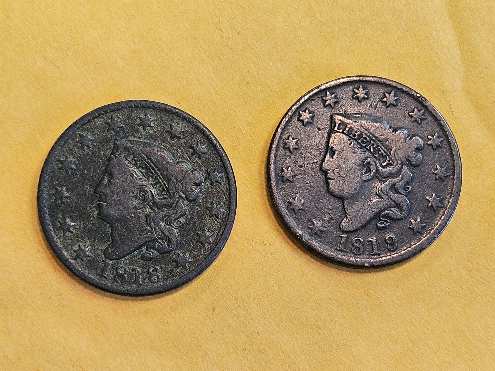 1818 and 1819/8 Coronet Head Large Cents (1 of 5)