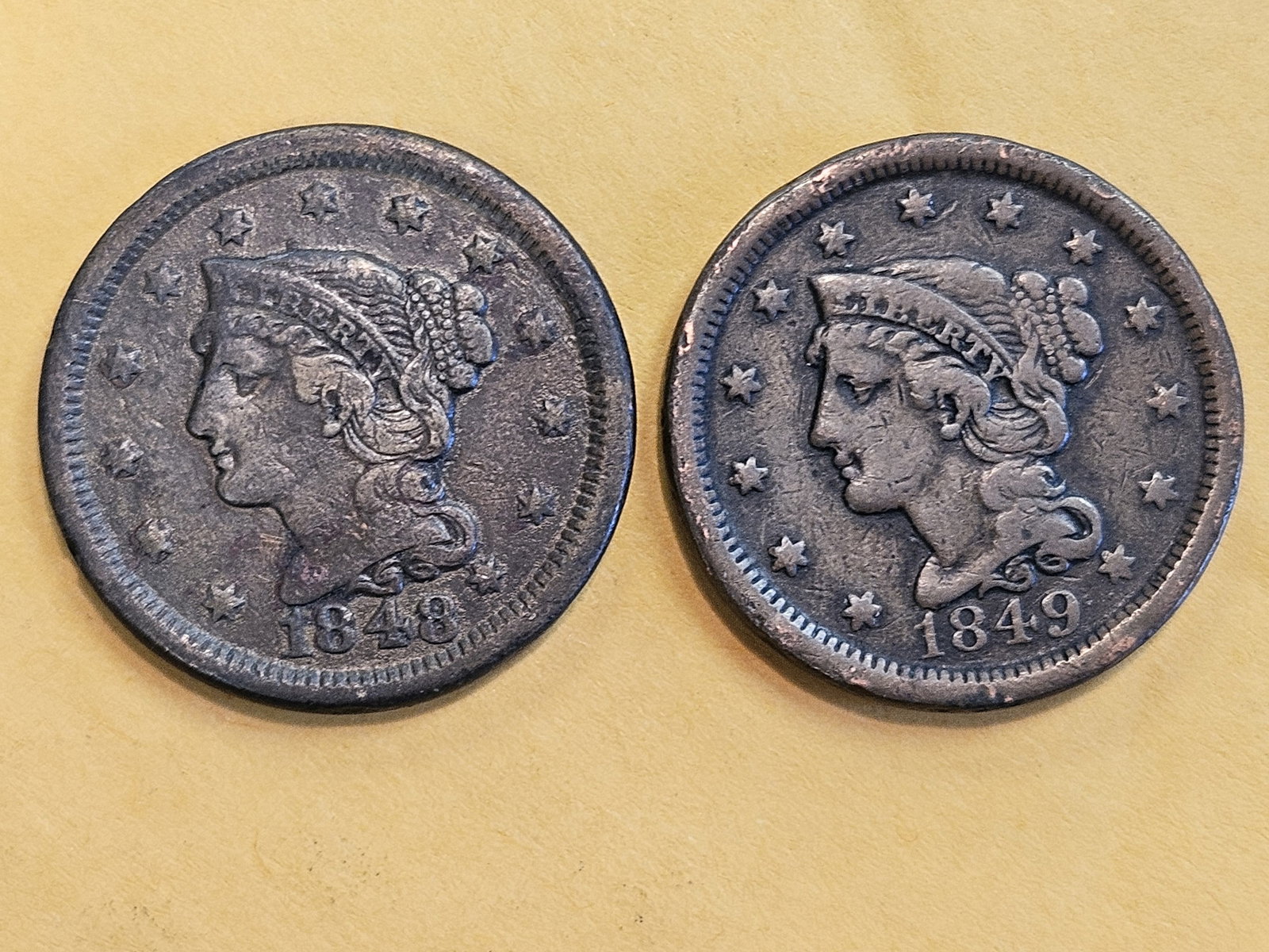 1848 and 1849 Braid Hair Large Cents (1 of 4)