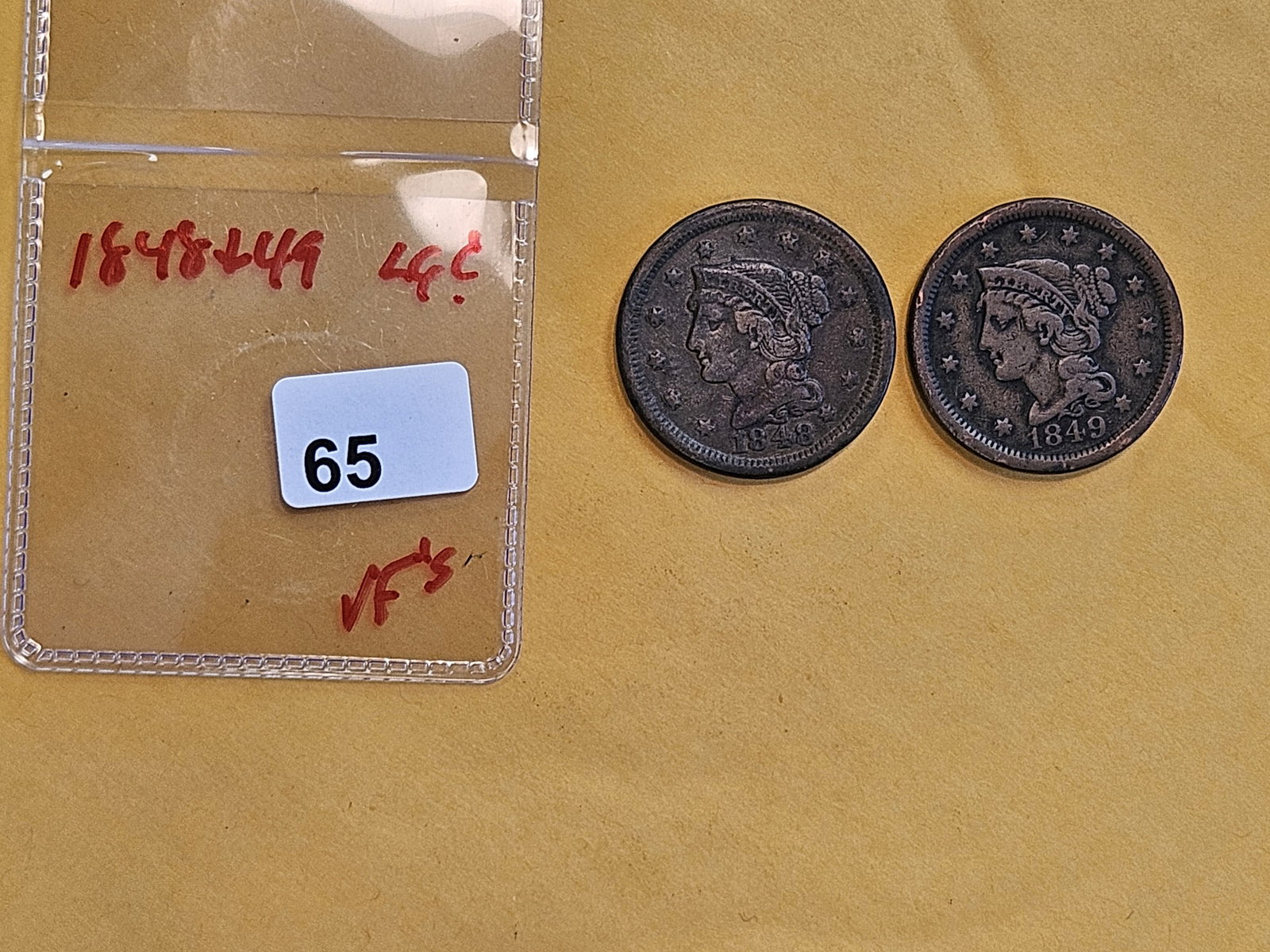 1848 and 1849 Braid Hair Large Cents - 2
