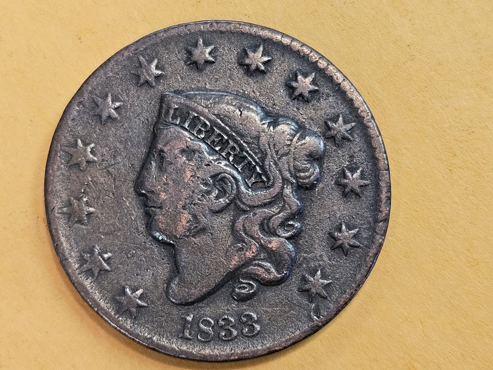 1833 Coronet head Large Cent in Very Fine (1 of 3)