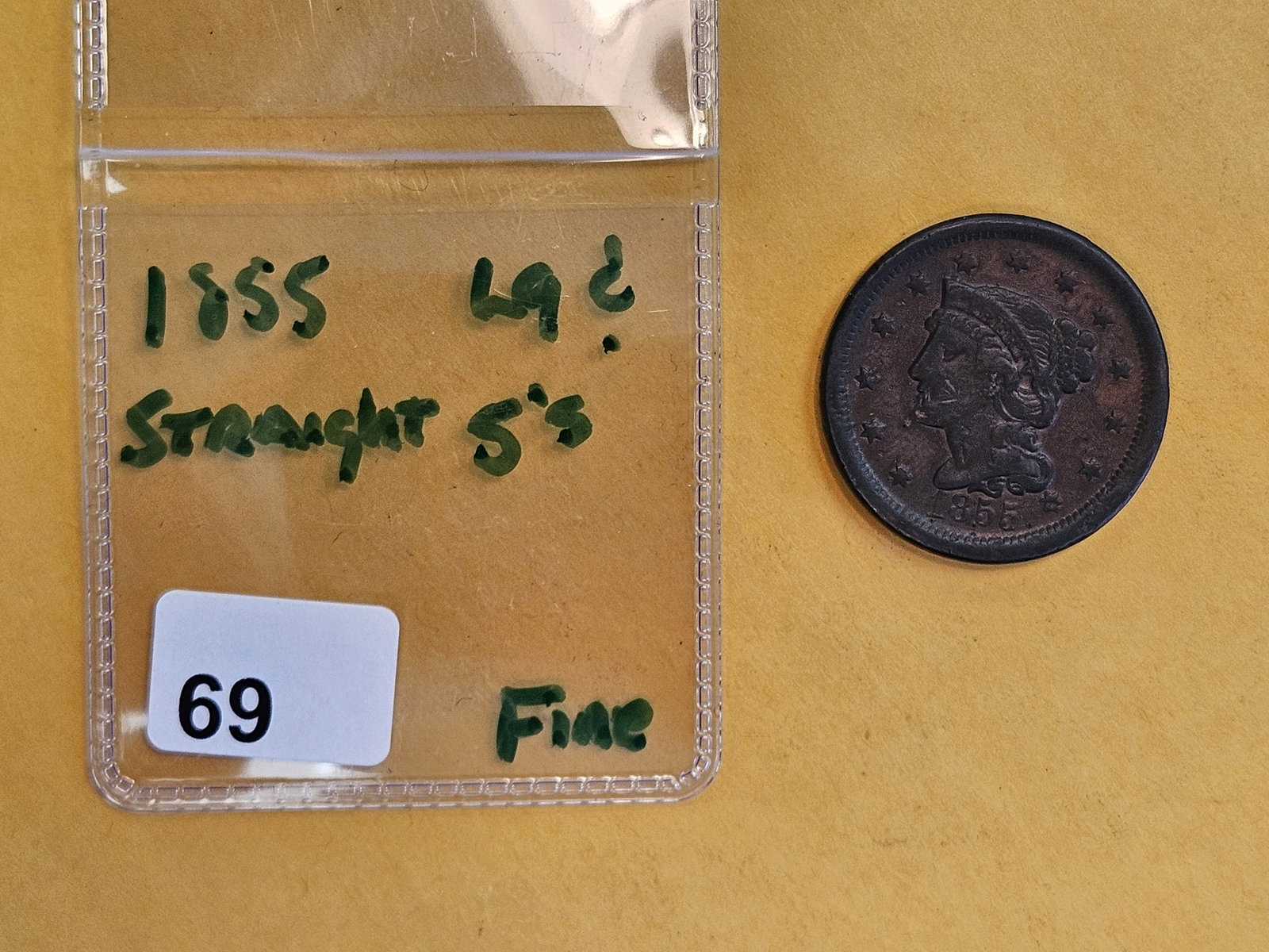 1855 Braided Hair Large Cent in Fine - 2