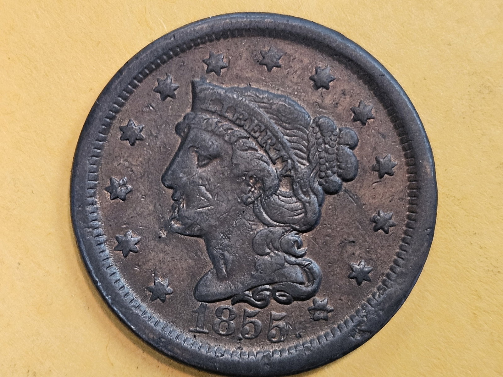1855 Braided Hair Large Cent in Fine - 3