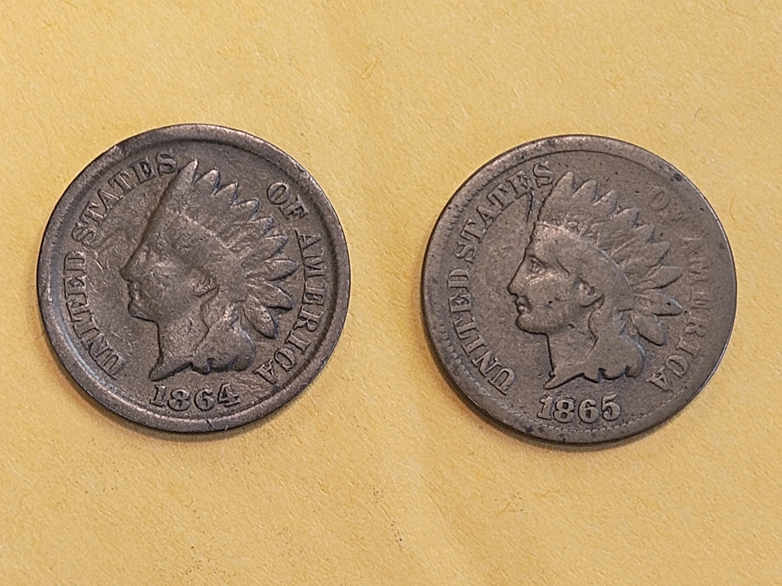1864 and 1865 Indian Cents in Very Good (1 of 4)