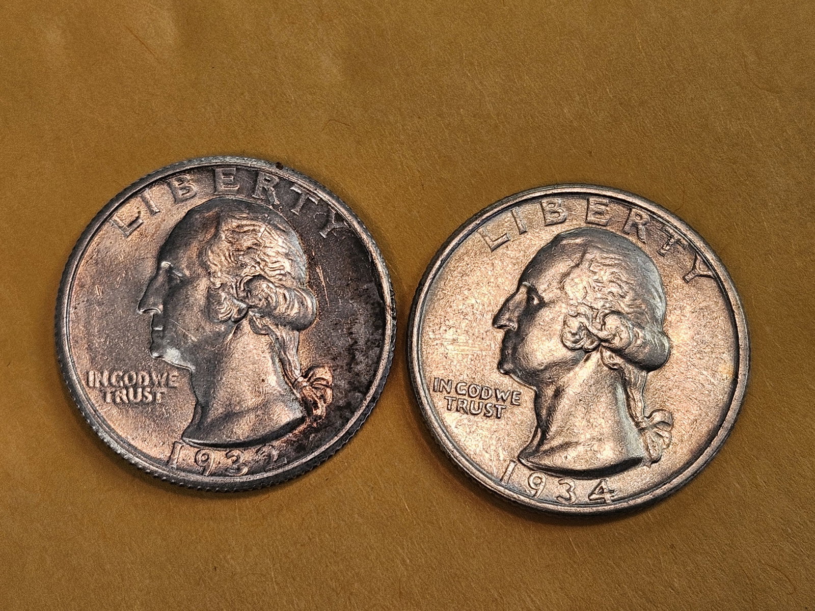 Two Brilliant About Uncirculated plus Washington silver Quarters (1 of 5)