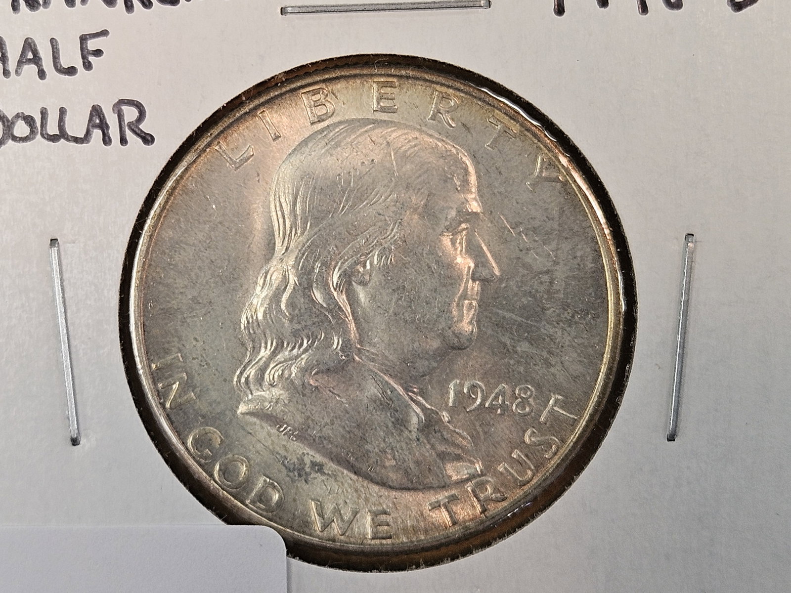 Choice Brilliant Uncirculated plus 1948-D Franklin silver Half Dollar FBL: Full Bell Lines 