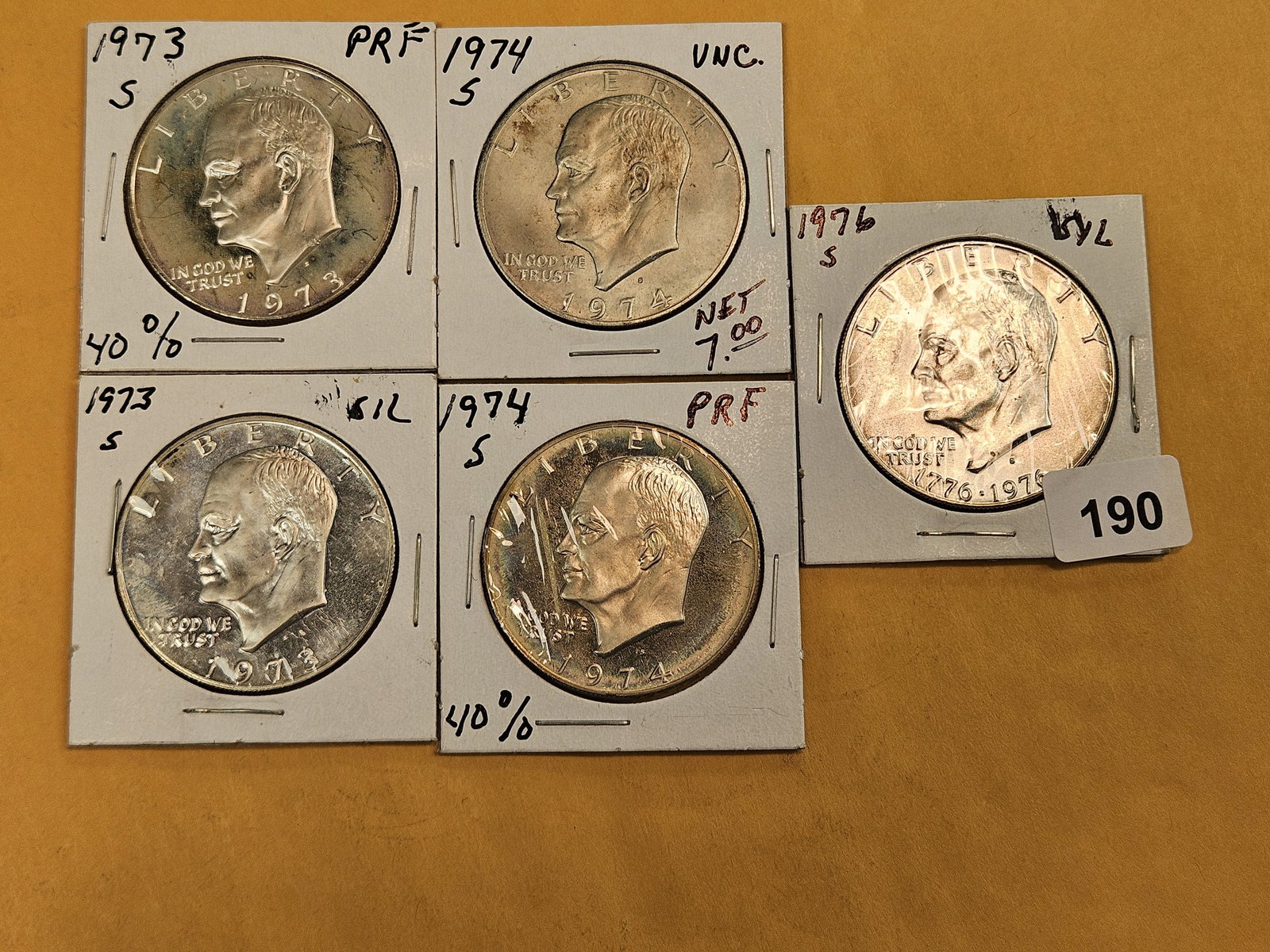Five mixed Silver Eisenhower Dollars - 2