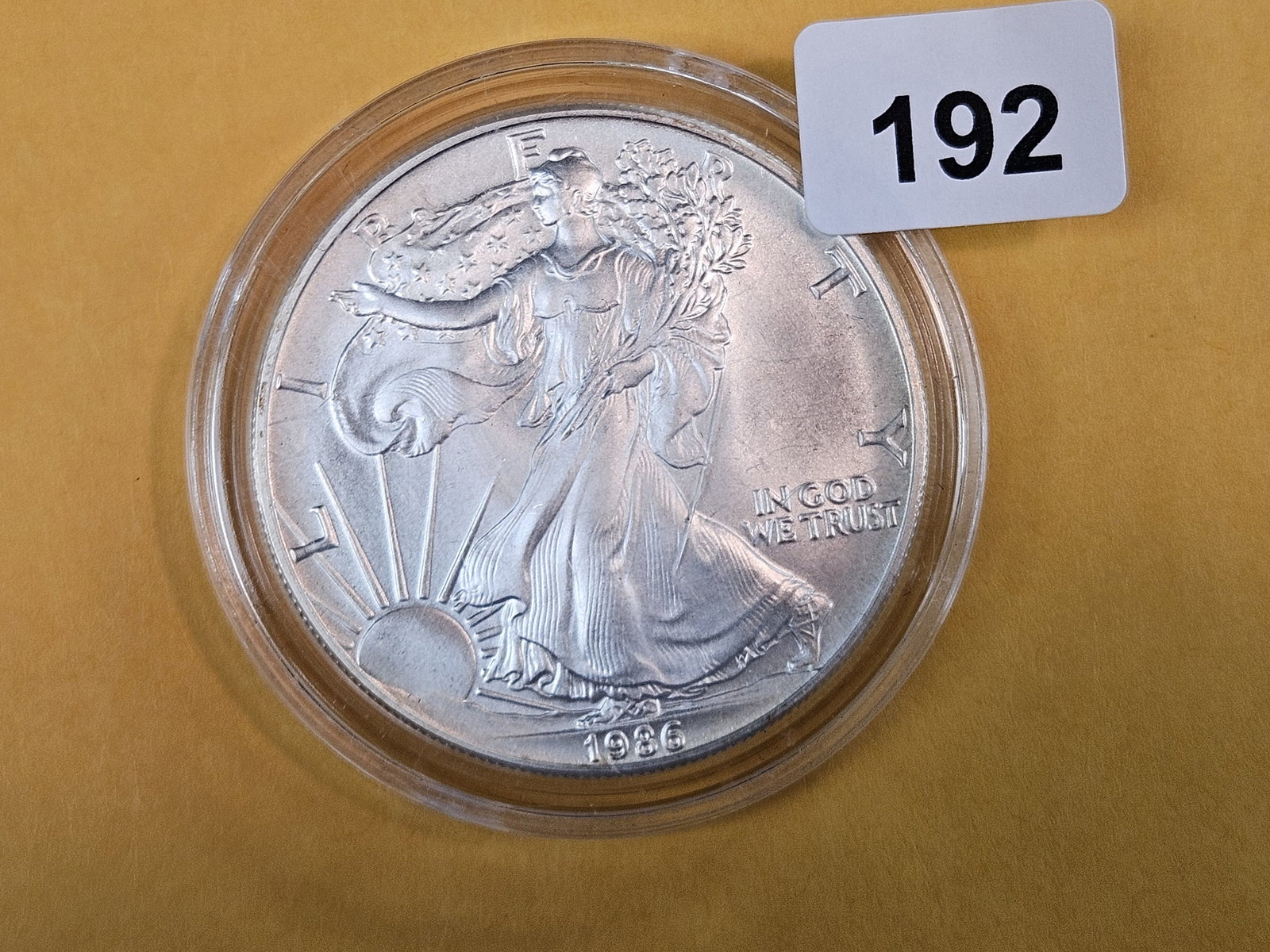 ** KEY DATE ** GEM Brilliant Uncirculated 1986 American Silver Eagle: In original plastic capsule 